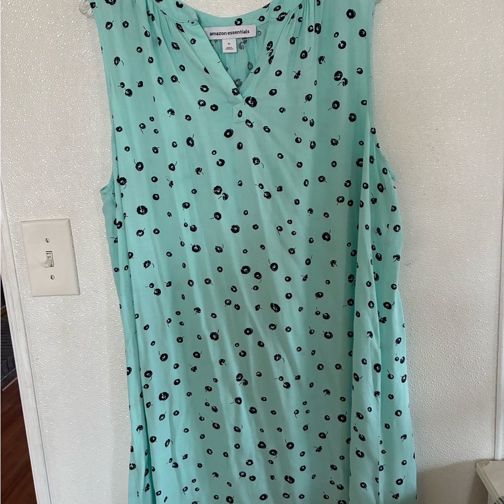 Amazon Essentials Mint Green Sleeveless Dress with Black Dots XL